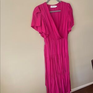 Petal & Pup Fuchsia Maxi Dress with Flutter Sleeves